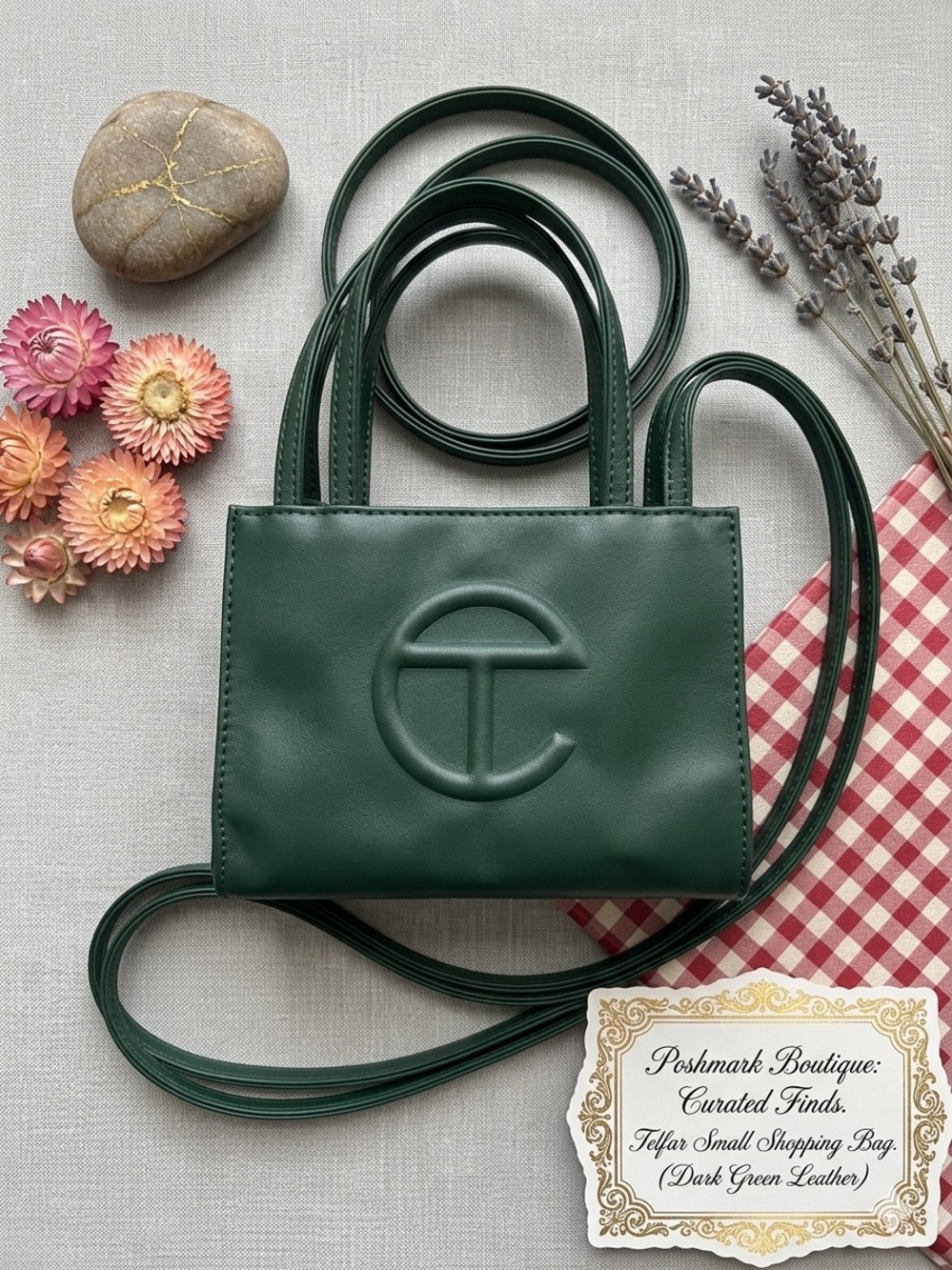Dark Green Leather Small Shopping Bag by Telfar